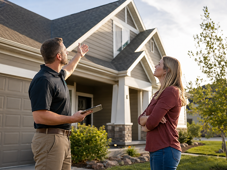 Veterans Siding & Exteriors of Kansas providing honest roofing guidance to a homeowner.
