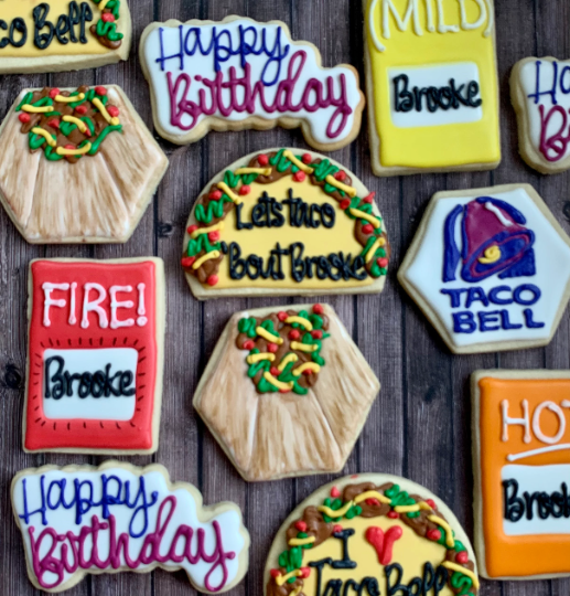 Taco Bell Birthday Royal Icing Cookies