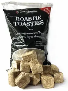 Bag of Roastie Toasties wood briquettes, perfect for fires and cooking.