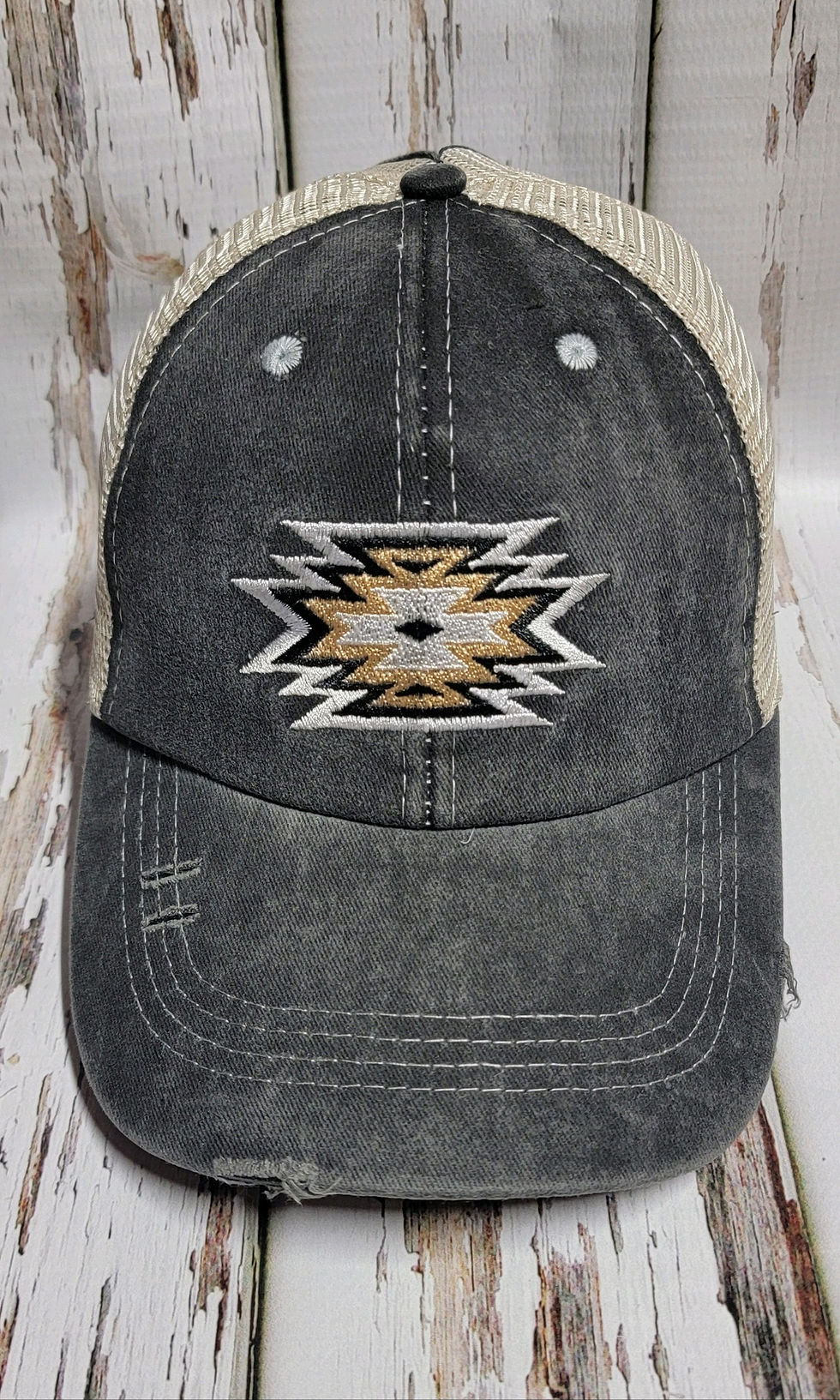 Embroidered Aztec Ponytail Baseball Cap ~ Embroidery