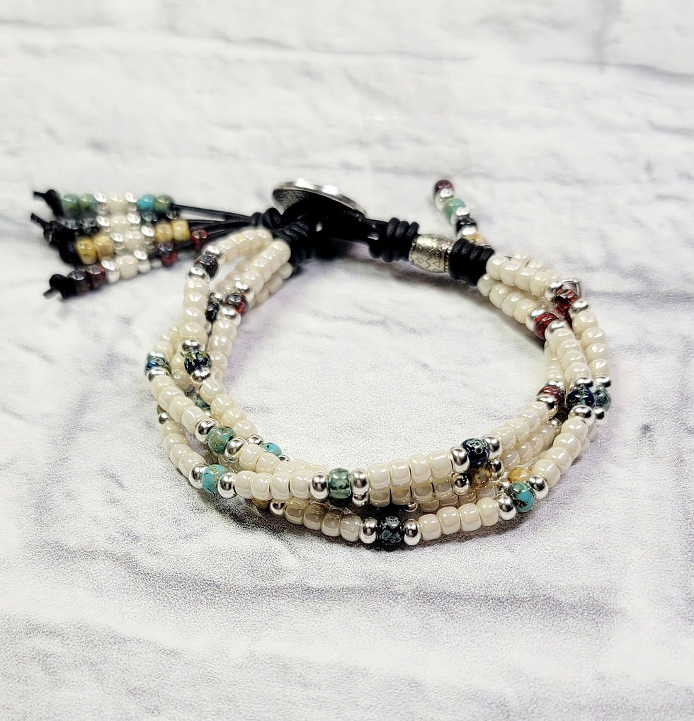Southwestern Beaded Leather Wrap Bracelet 7 Inches