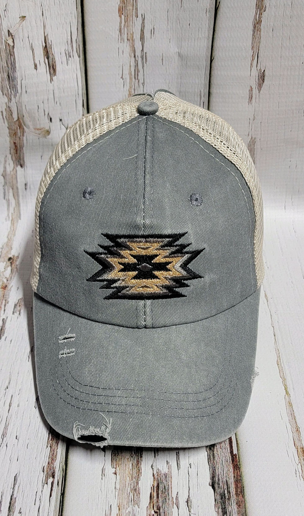 Embroidered Aztec Ponytail Baseball Cap ~ Embroidery