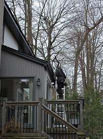 New black eavestroughs, soffit and fascia installed on rear of home.