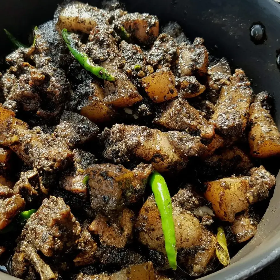 Delicious dish of Pork with potatoes and green chilies, prepared in Meghalaya.