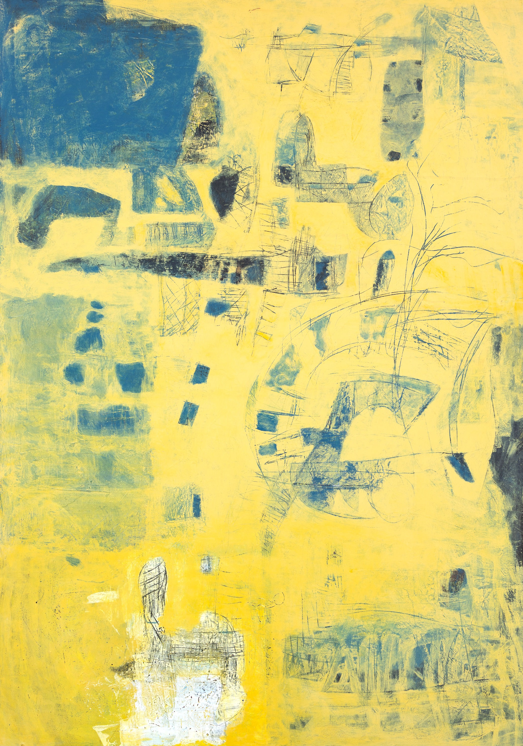 Yellow Abstract with Emerging Blue Gestures - Tom Reno