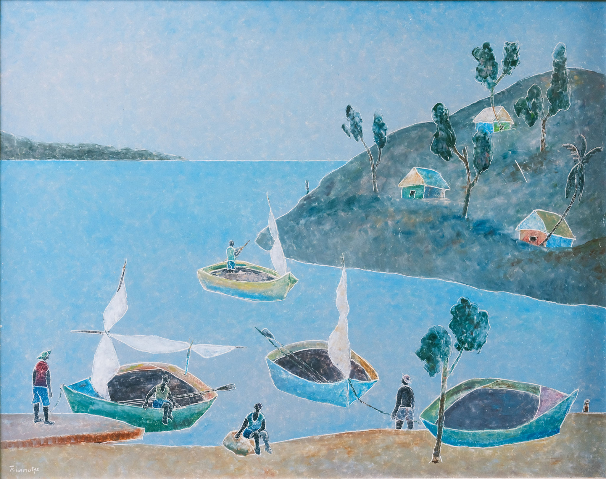 "Haitian Island Scene with Fishermen" - Fritz Lamothe
