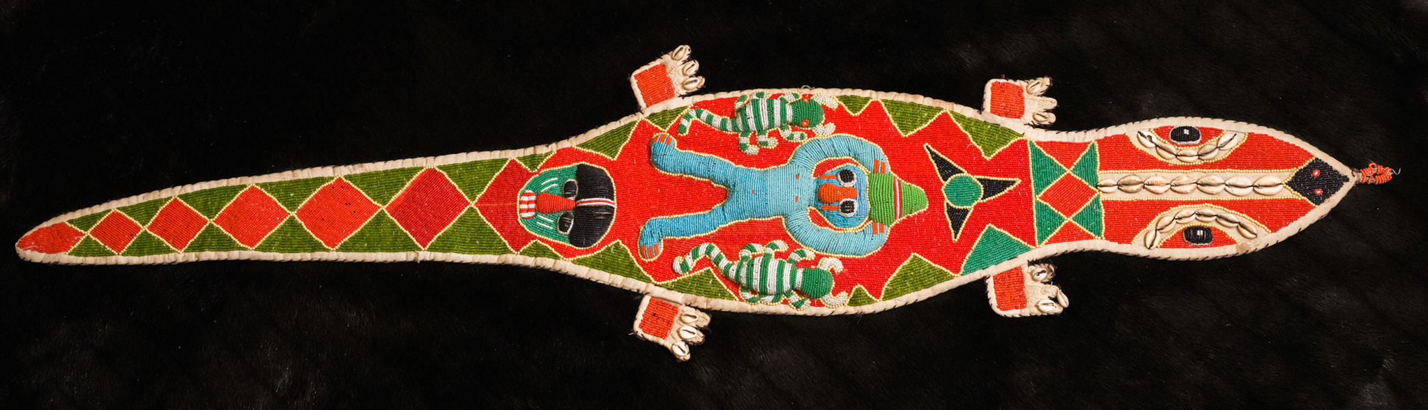 Yoruba Beaded Textile Red Lizard