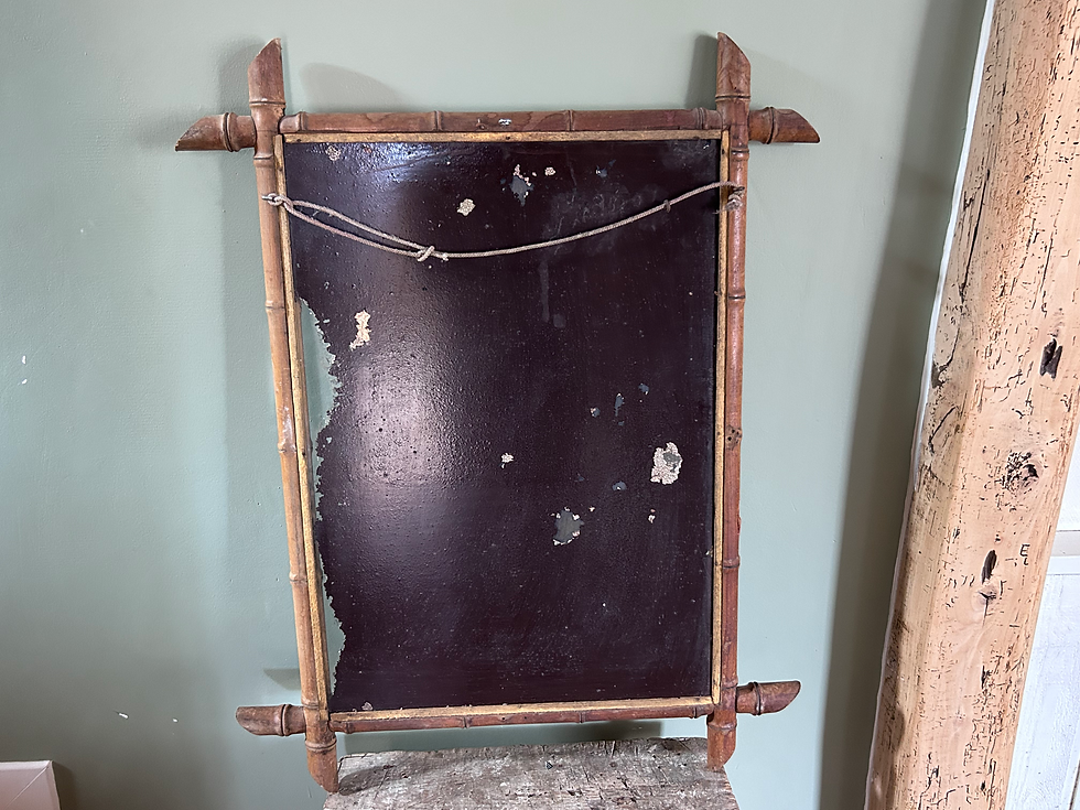 Miniature : Miroir ancien de style bambou en bois tourné