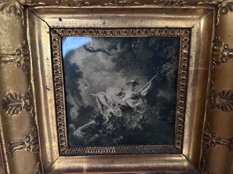 Miniature : Petit cadre ancien doré – scène romantique esprit XVIIIe
