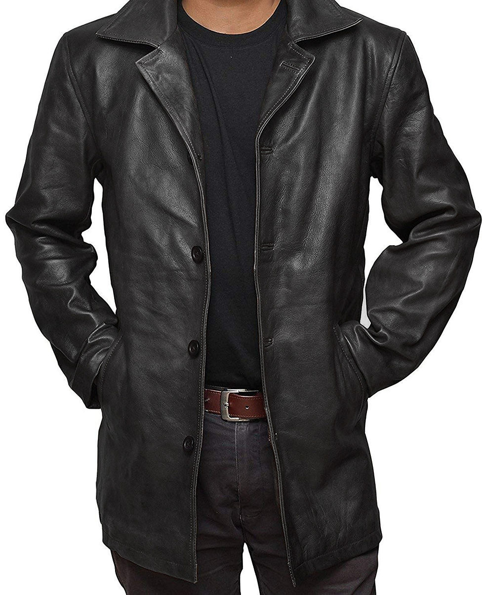 Captain Cory Mens Military Type Lambskin Leather Trench Coat