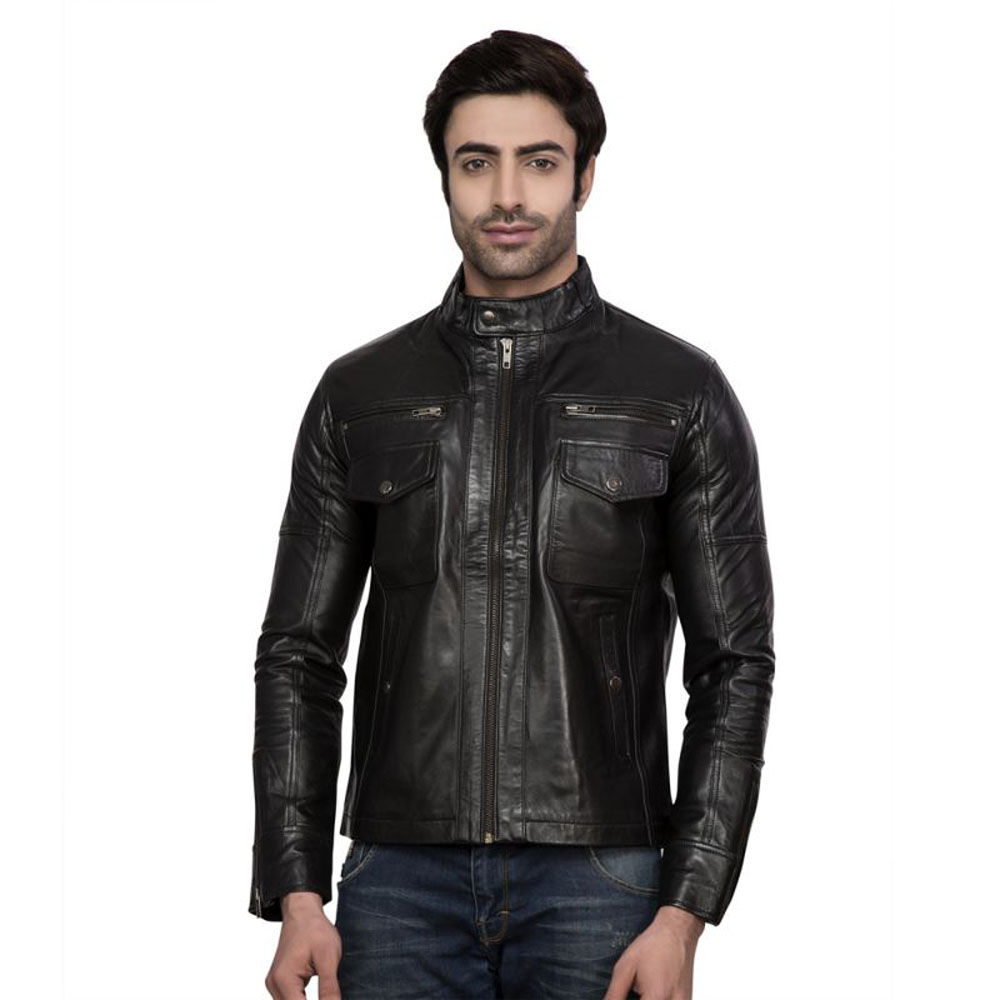 Luis Mens Tough Black Genuine Lambskin Leather Jacket, Biker Jacket