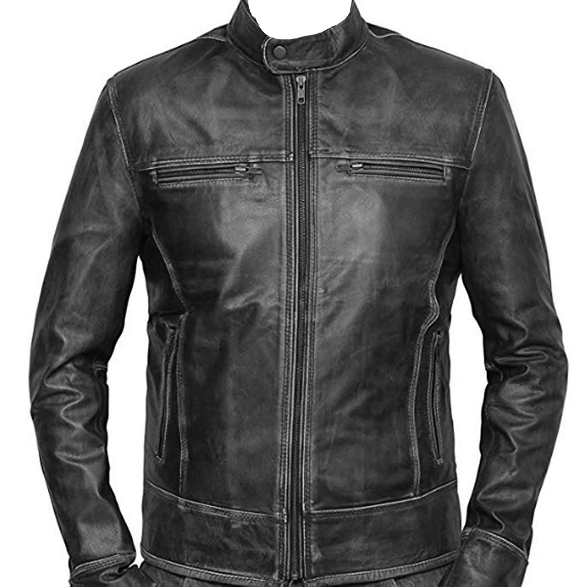 Luis Mens Military Brown Tough Lambskin Leather Jacket, Biker Jacket