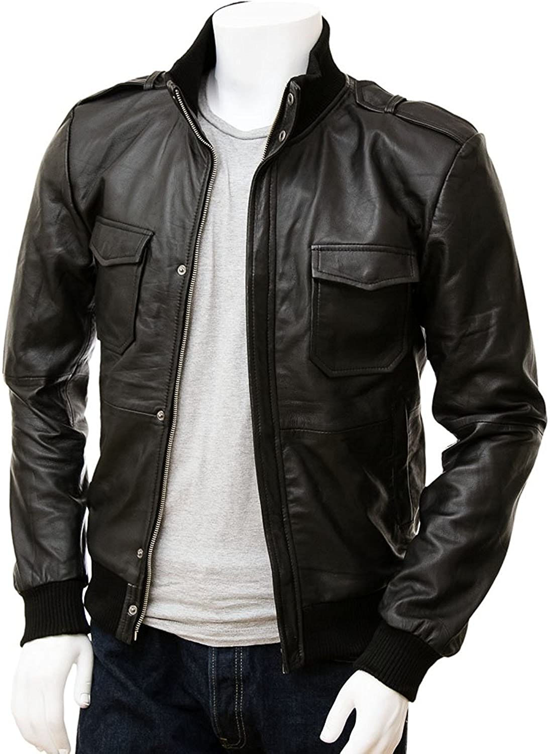 Luis Full Grain Leather Bomber Jacket for Men