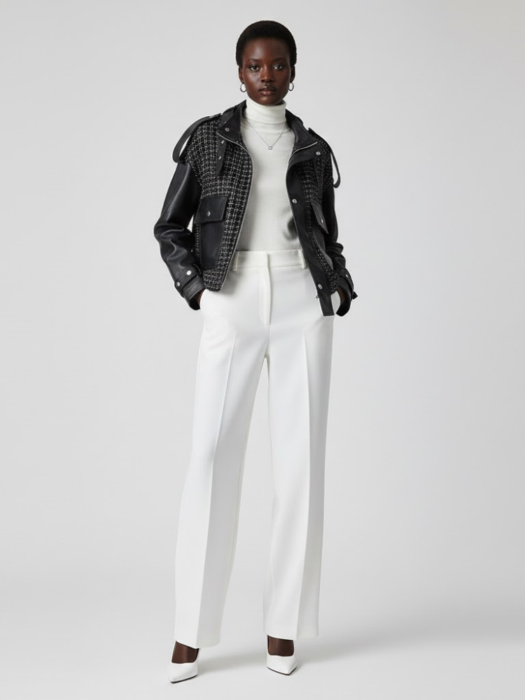 Thumbnail: Black Vegan Leather and Tweed Biker Jacket- BYMANYC ® New York