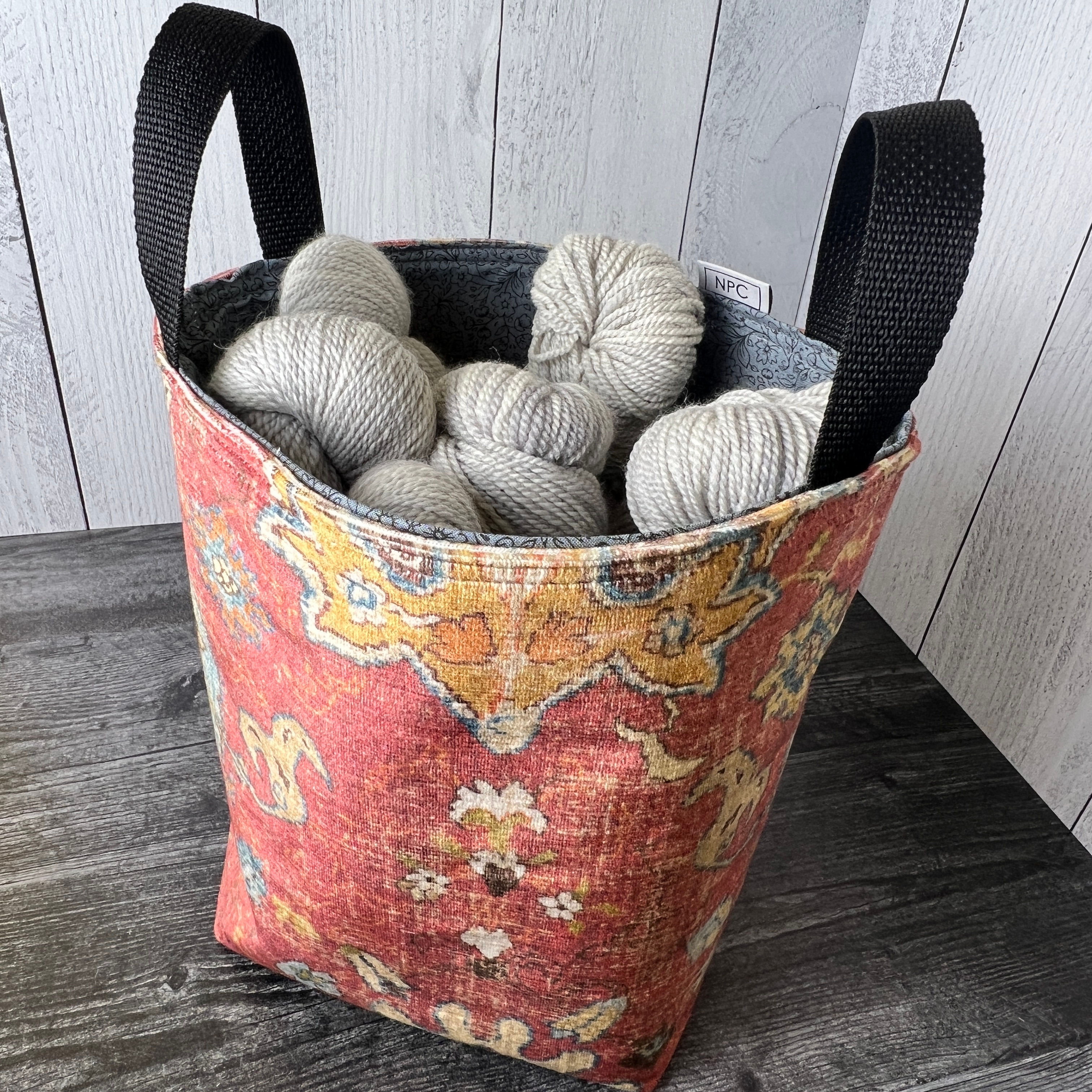 Red Antique Flowers Luxury Velvet Bucket Bag