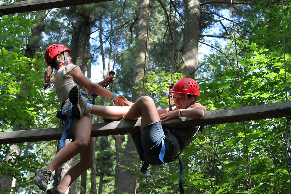 Teens challenging themselves at the high ropes course