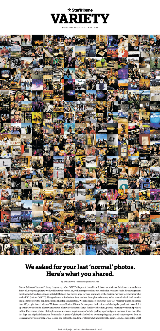 A mosaic of reader-submitted photographs featuring the last "normal" thing they took a picture of before the COVID-19 lockdowns.
