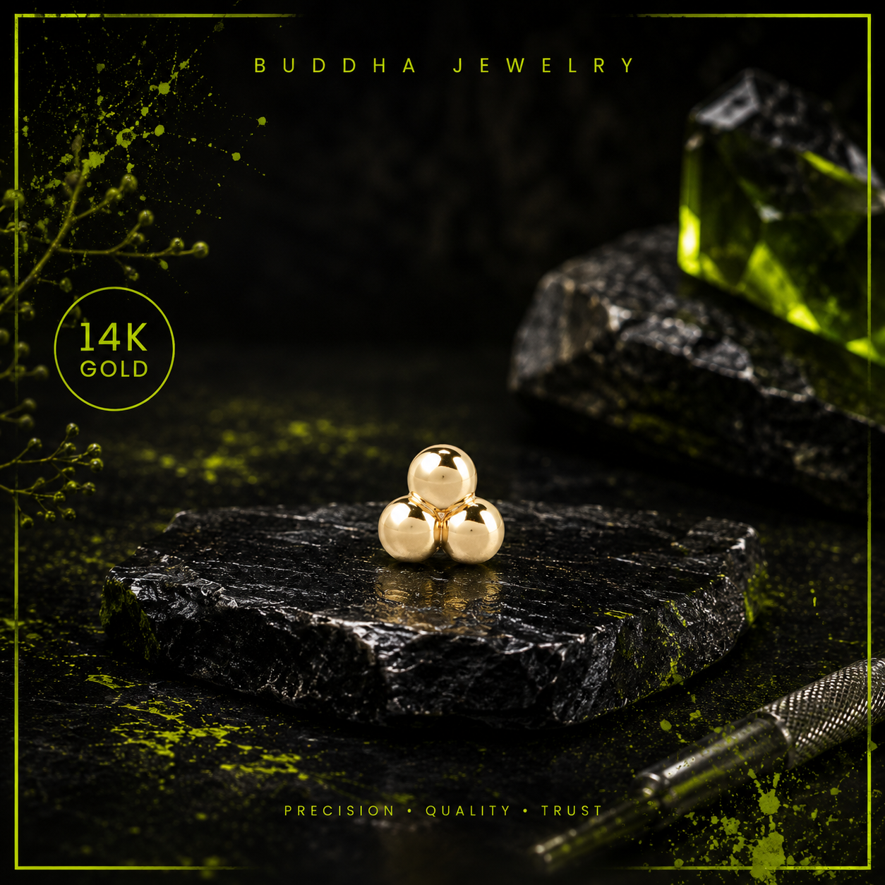 3 Bead Cluster 14k yellow GOLD