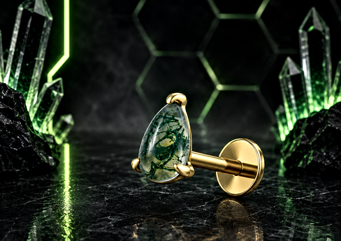 Kolczyk premium do piercingu z agatem mszystym