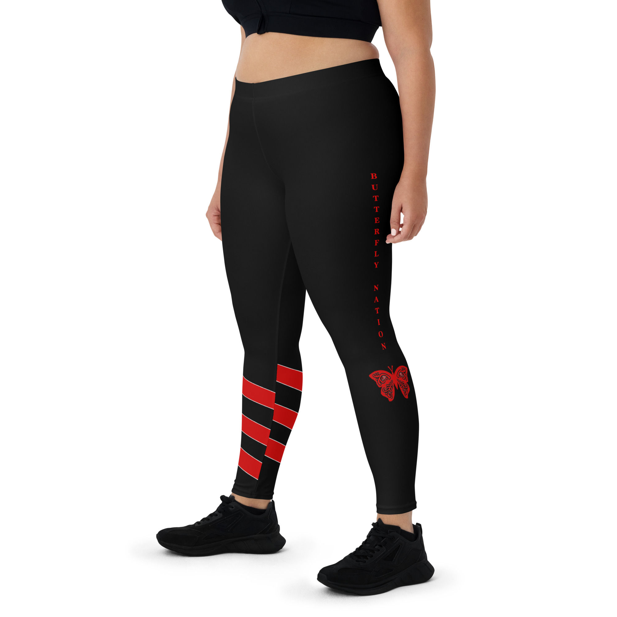 Black Leggings w/ Red Stripes & Red Butterfly