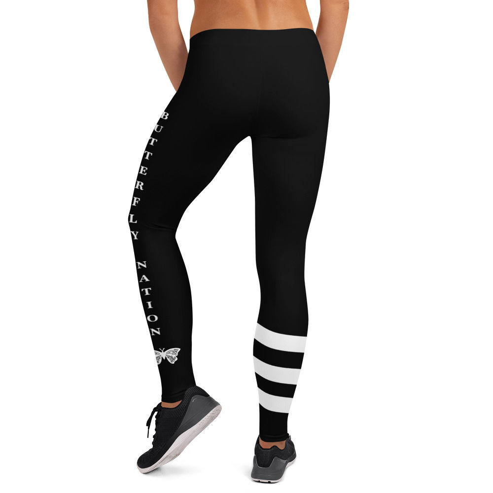 Black Leggings w/ White Stripes & White Butterfly