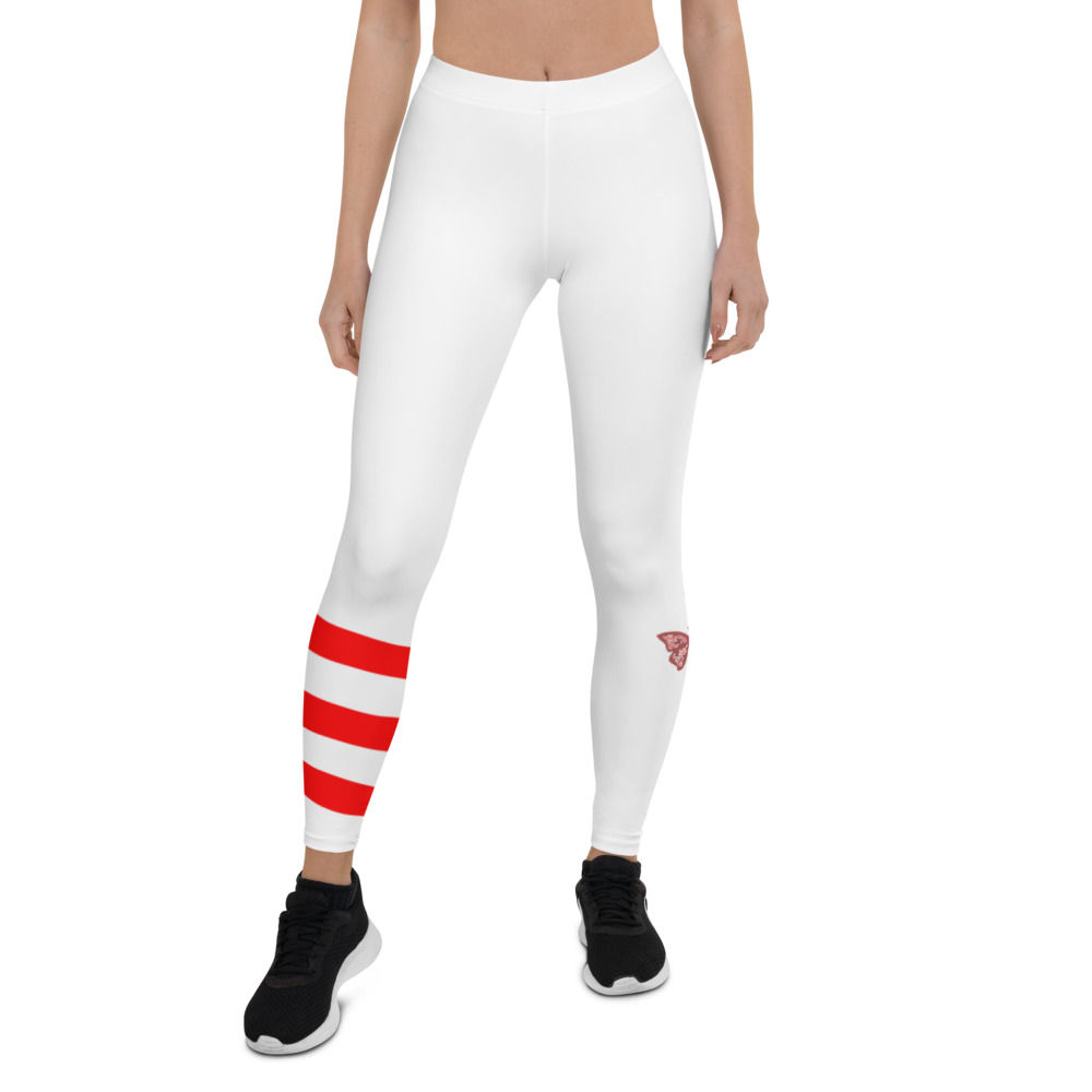 White Leggings w/ Red Stripes & Red Butterfly