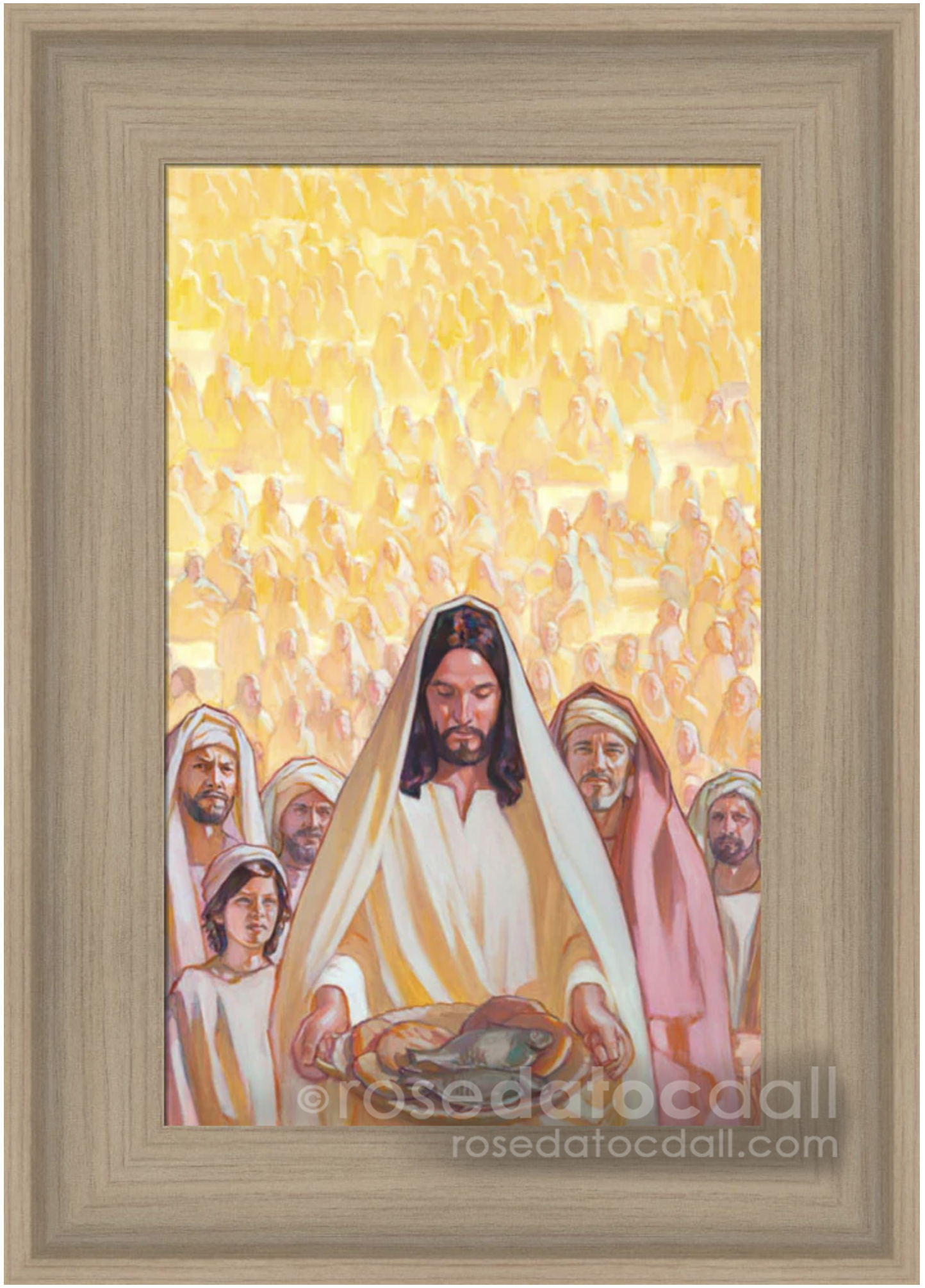 Loaves and Fishes — framed LDS art print of Christ feeding the 5,000 by Rose Datoc Dall.