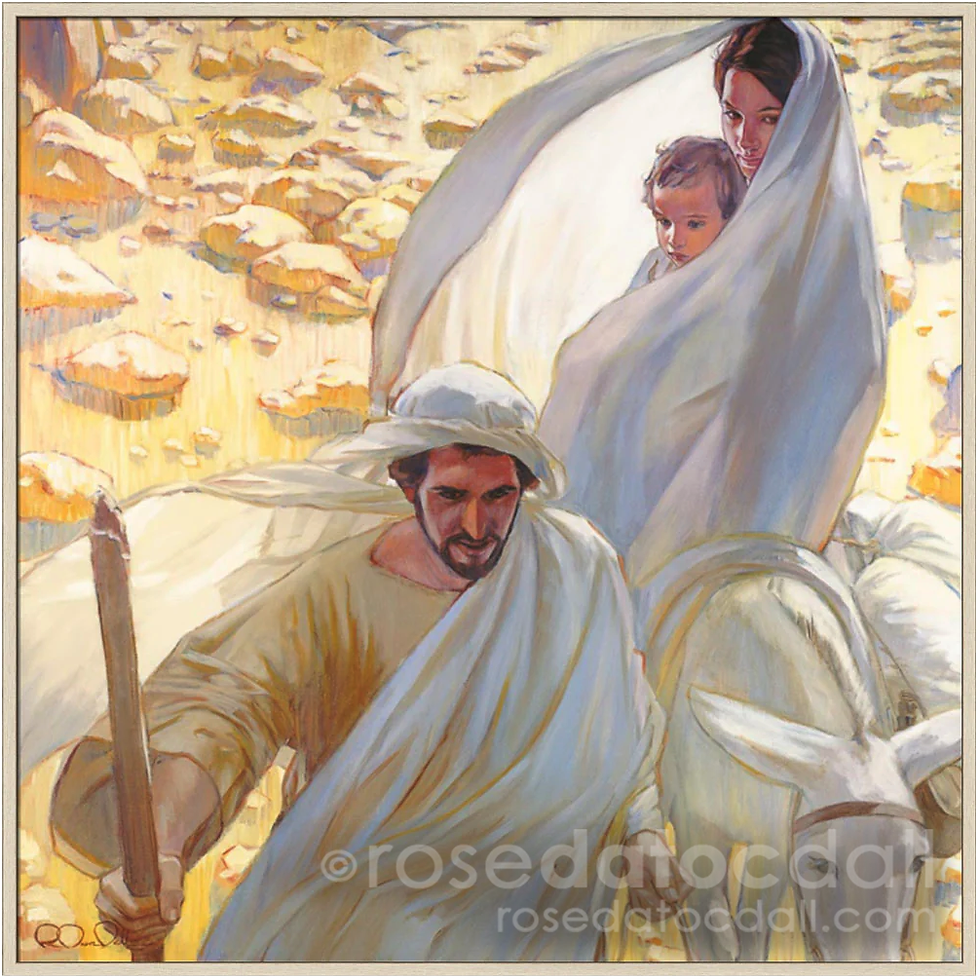 Flight — framed LDS art print of the Holy Family’s flight into Egypt by Rose Datoc Dall.