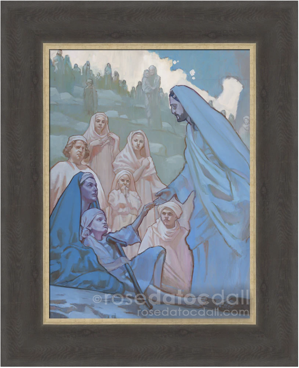 Healing the Lame — framed LDS art print of Christ healing the lame by Rose Datoc Dall.