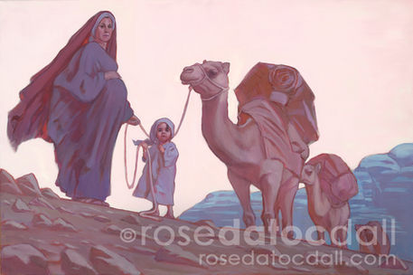Alt text: “Sariah in the Wilderness” by Rose Datoc Dall, 24x36 oil on canvas, 2010, not for sale. Shows Sariah in the wilderness, reflecting faith and endurance.