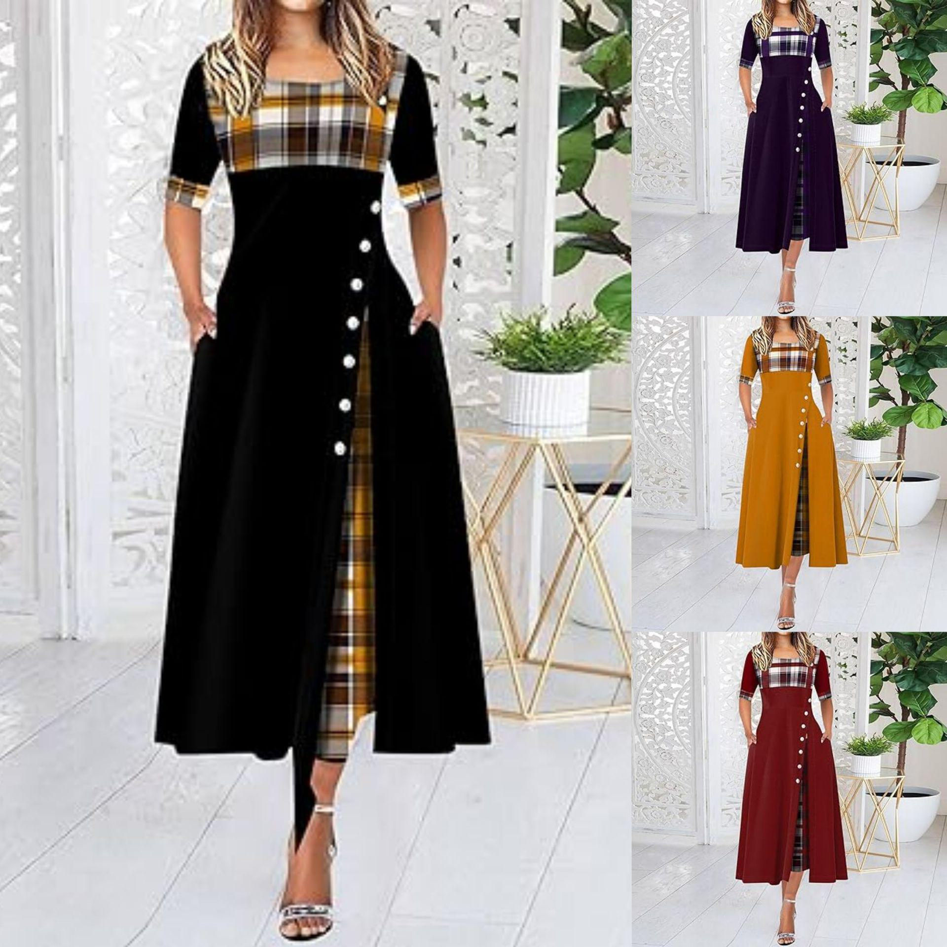 Women's Cross-Border Round Neck Contrast Color Long Dress
