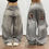 Thumbnail: Harajuku High Waist Straight Leg Wide Leg Trousers Fashion Casual Loose Big Pkt