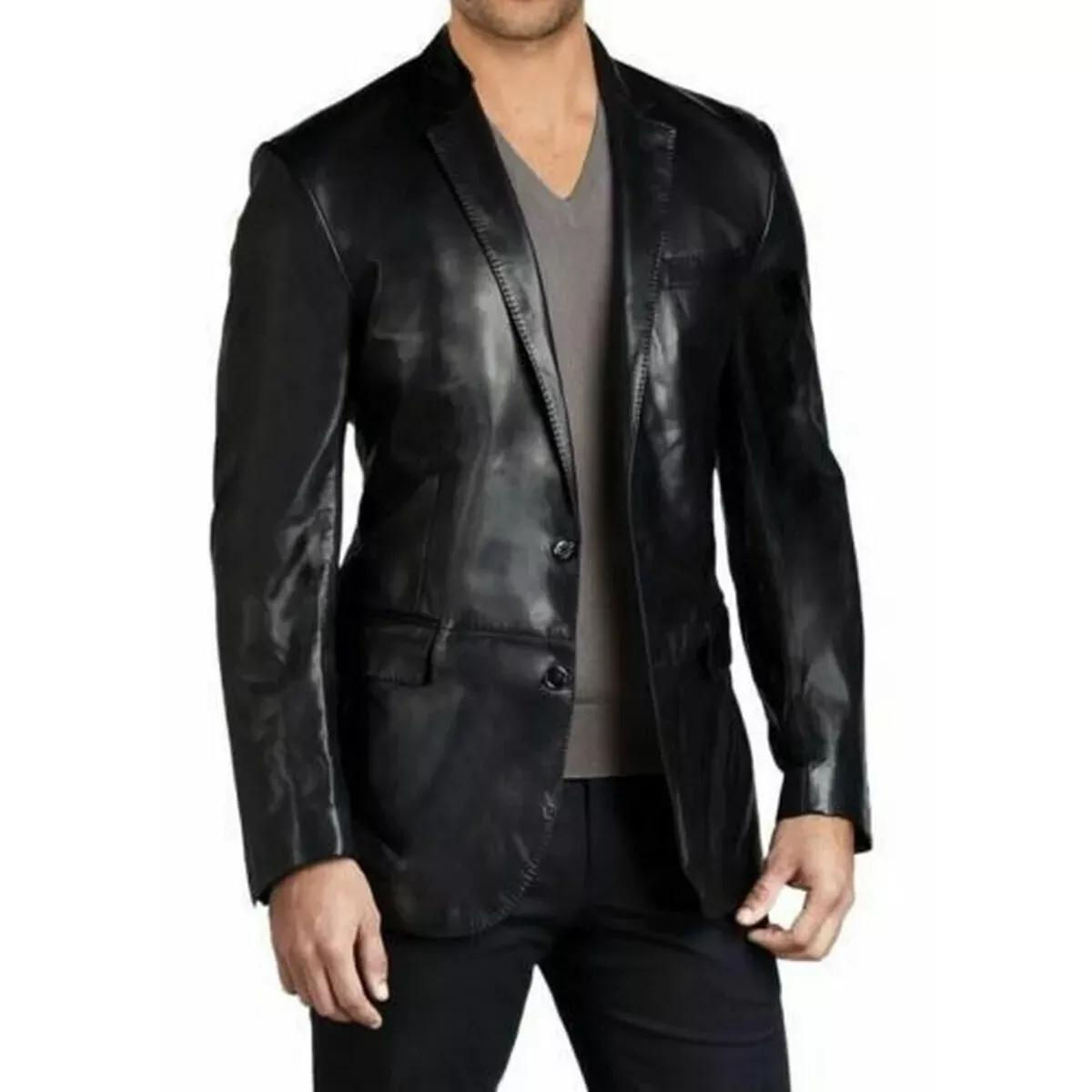 Stylish Men's Black Leather Blazer Soft Lambskin Coat New Formal Party Handmade