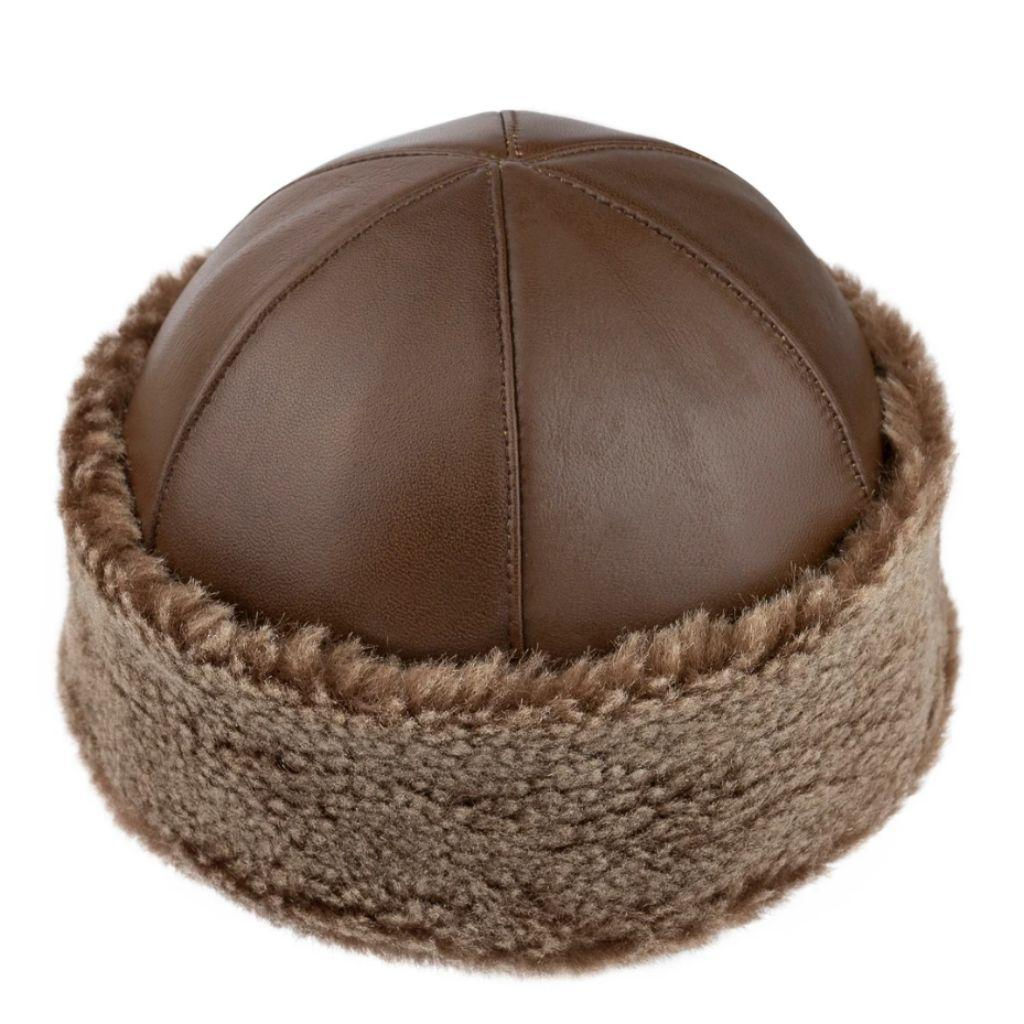 Brown Genuine Lambskin Börk Hat with Fur Inside
