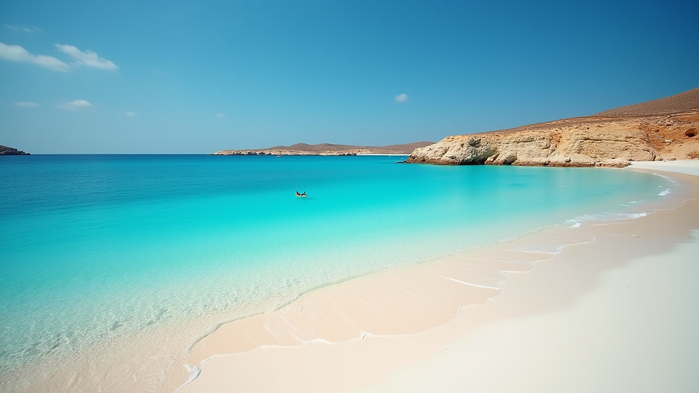 Eye-level view of a turquoise sea and white sandy beach in Lampedusa