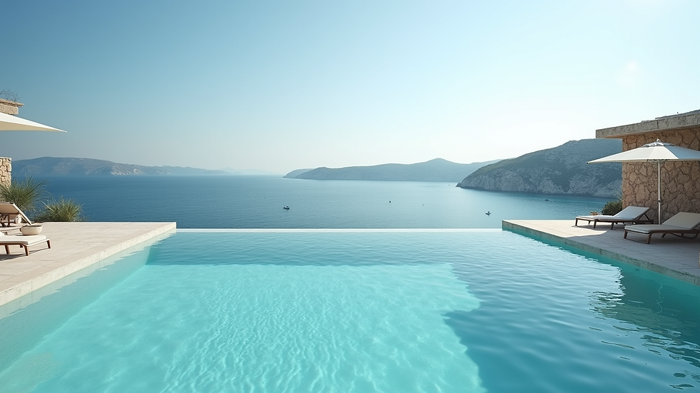 Vista aerea di una piscina con vista mare a Lampedusa