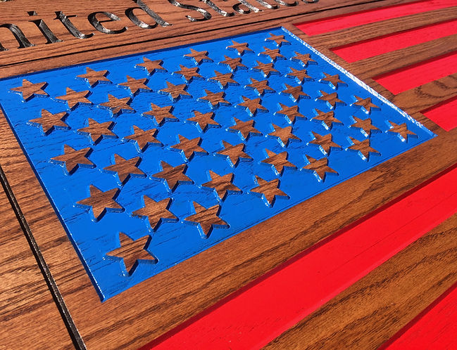 US Flag milled in wood on CNC machin