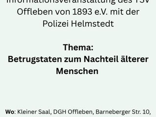 Betrugstaten zum Nachteil älterer Menschen - Infoveranstaltung im DGH Offleben