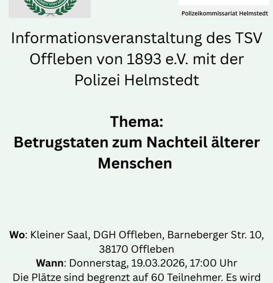 Betrugstaten zum Nachteil älterer Menschen - Infoveranstaltung im DGH Offleben