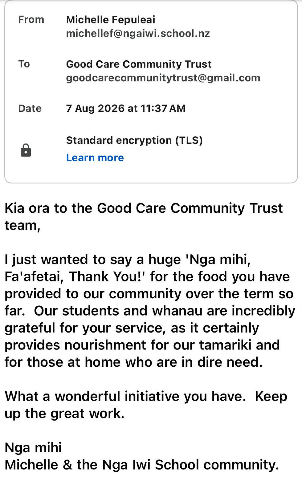 Thank You, Ngā Iwi Primary School