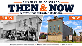 Photo Credits: Historical Silver Cliff Fire Department (c. 1890), Denver Public Library, via Western Mining History. Contemporary Silver Cliff Museum photograph by Scott Dankof, courtesy of Visit Wet Mountain Valley. Graphic design and contemporary photo enhancements by KC Stark LLC.