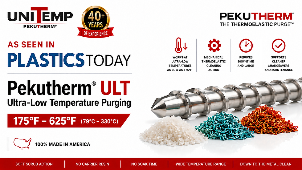As Seen in PlasticsToday: UniTemp’s Pekutherm ULT Expands Low-Temperature Purging Options