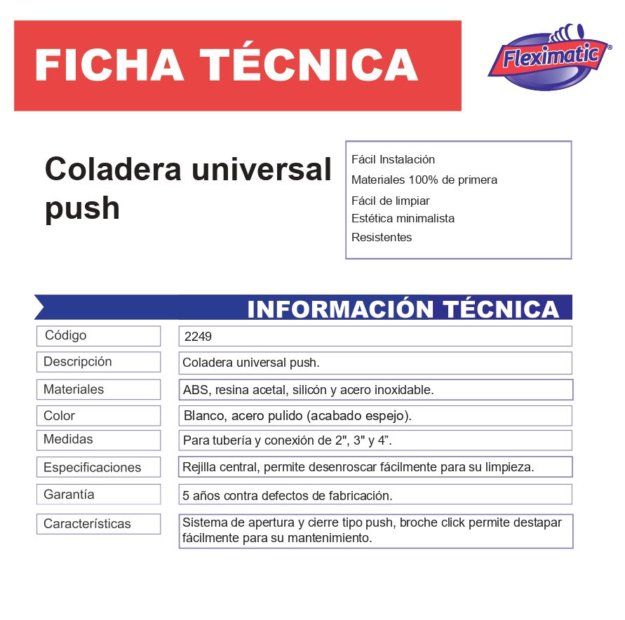 Miniatura: Coladera Universal Push 2249 Fleximatic