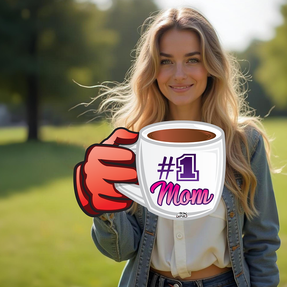 Thumbnail: Woman posing with a #1 Mom Mug sign