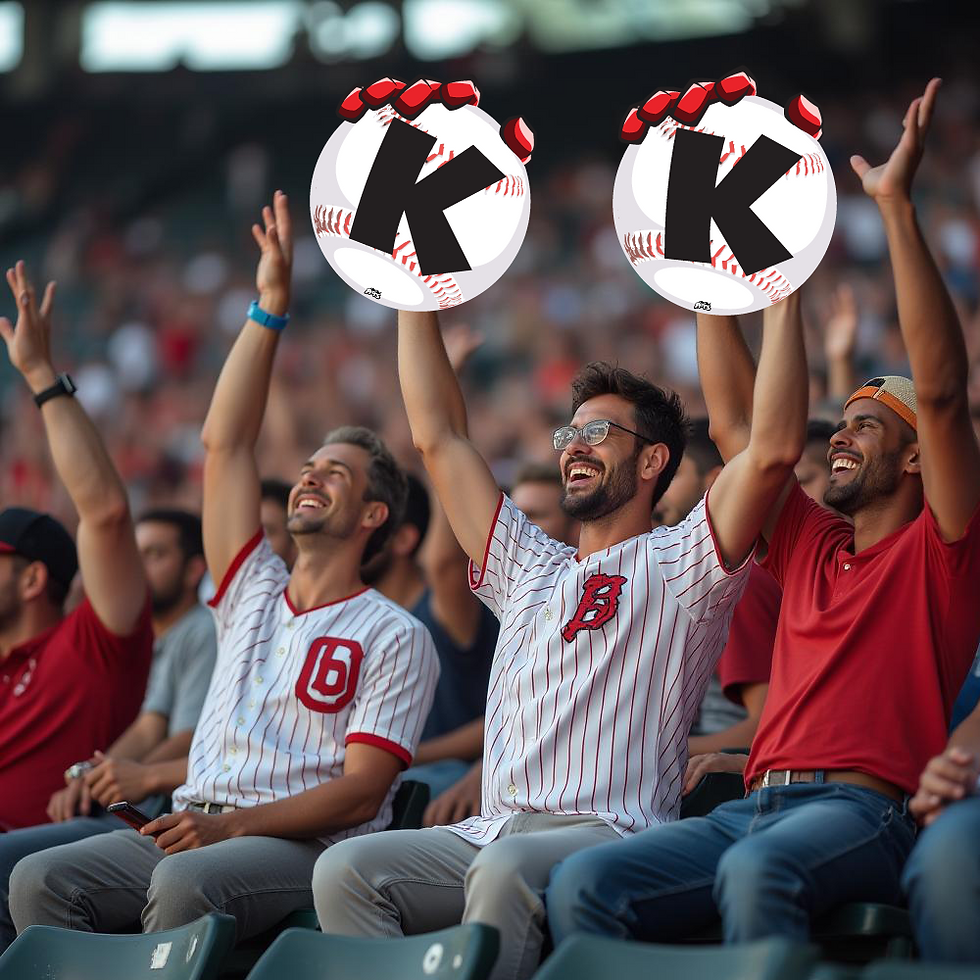 Thumbnail: Two fans posing with Strikeout "K" Baseball props