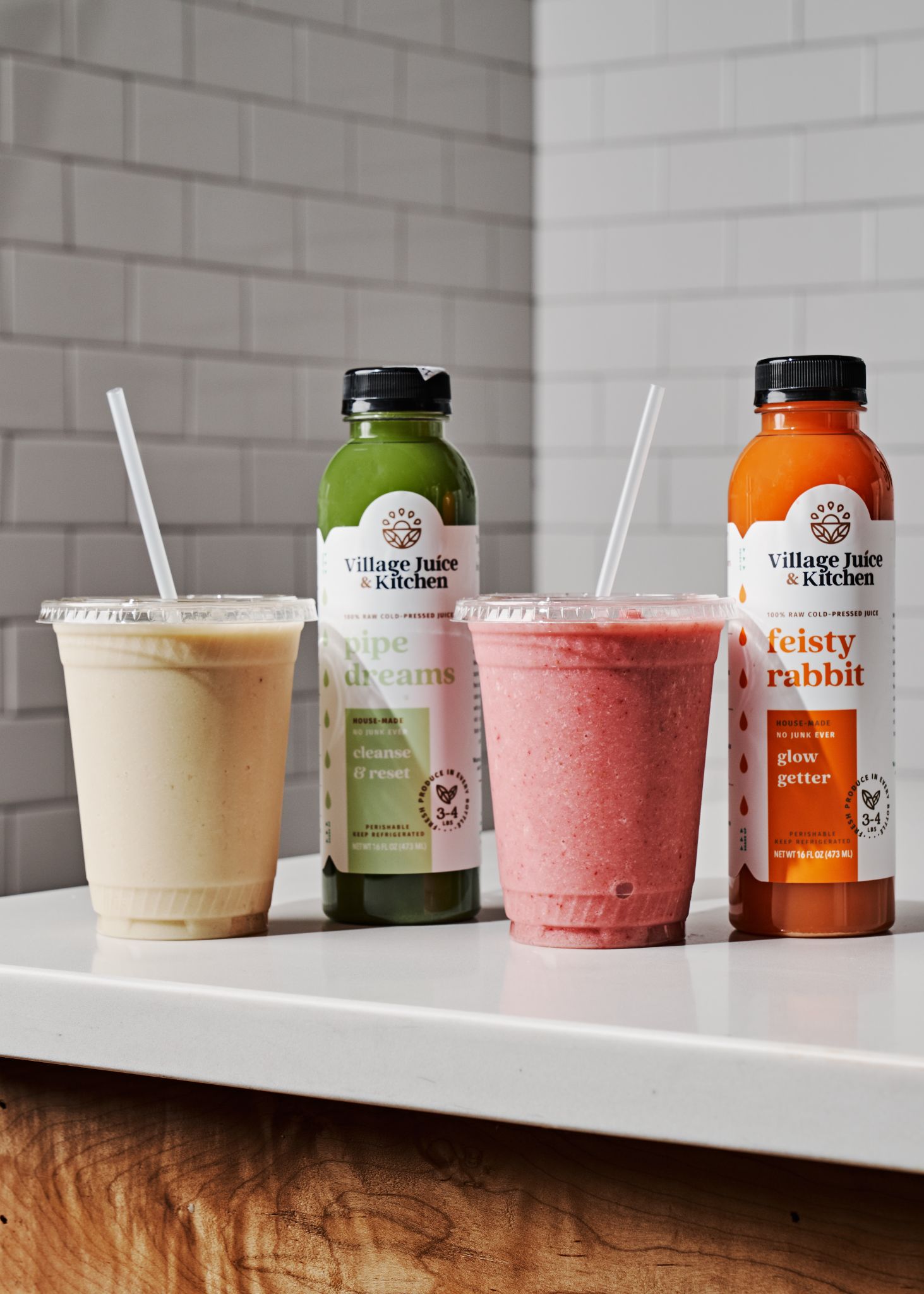 Smoothies and fresh juiced from Village Juice at Optimist Hall in Charotte, NC