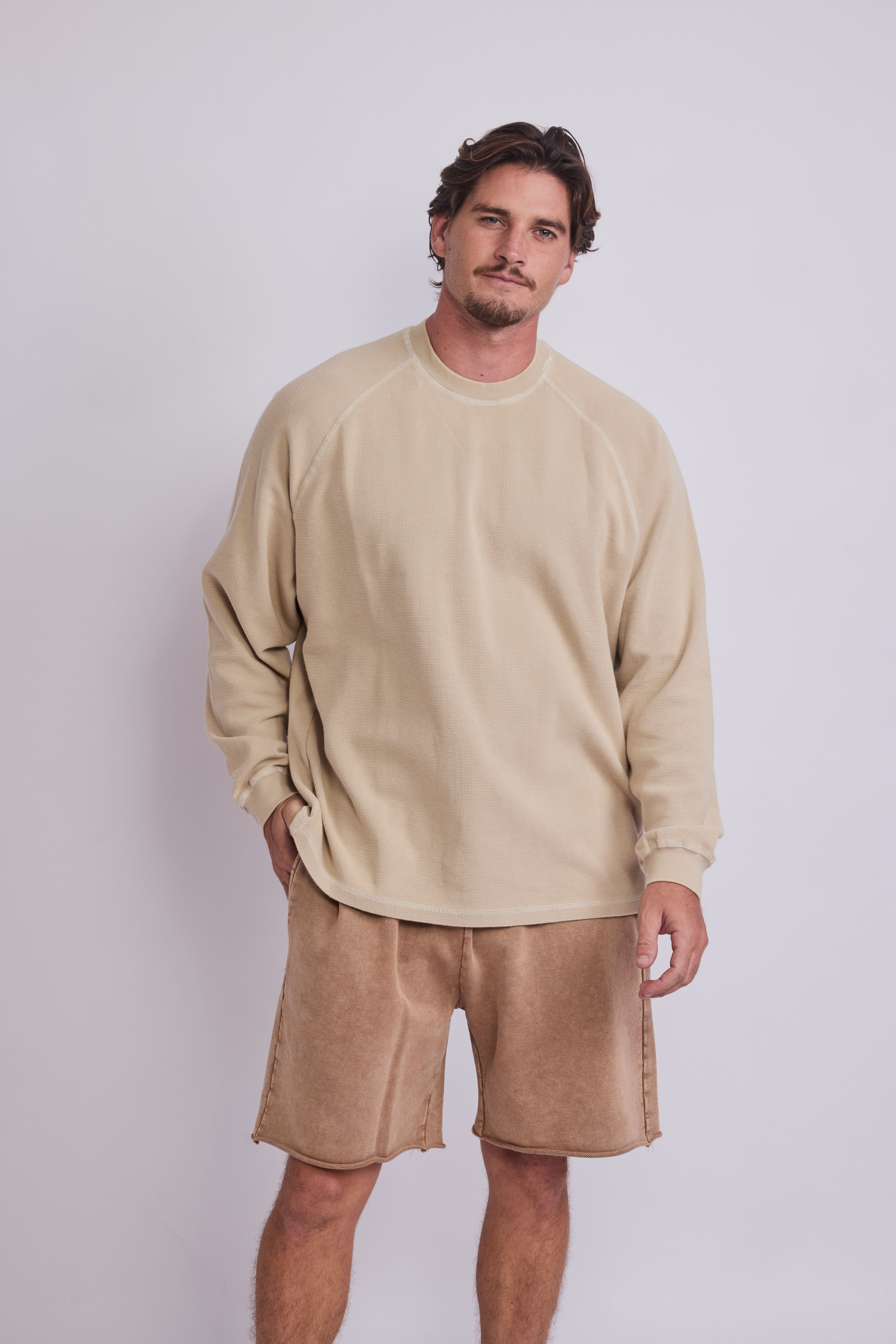 Waffle crew neck t-shirt long sleeve