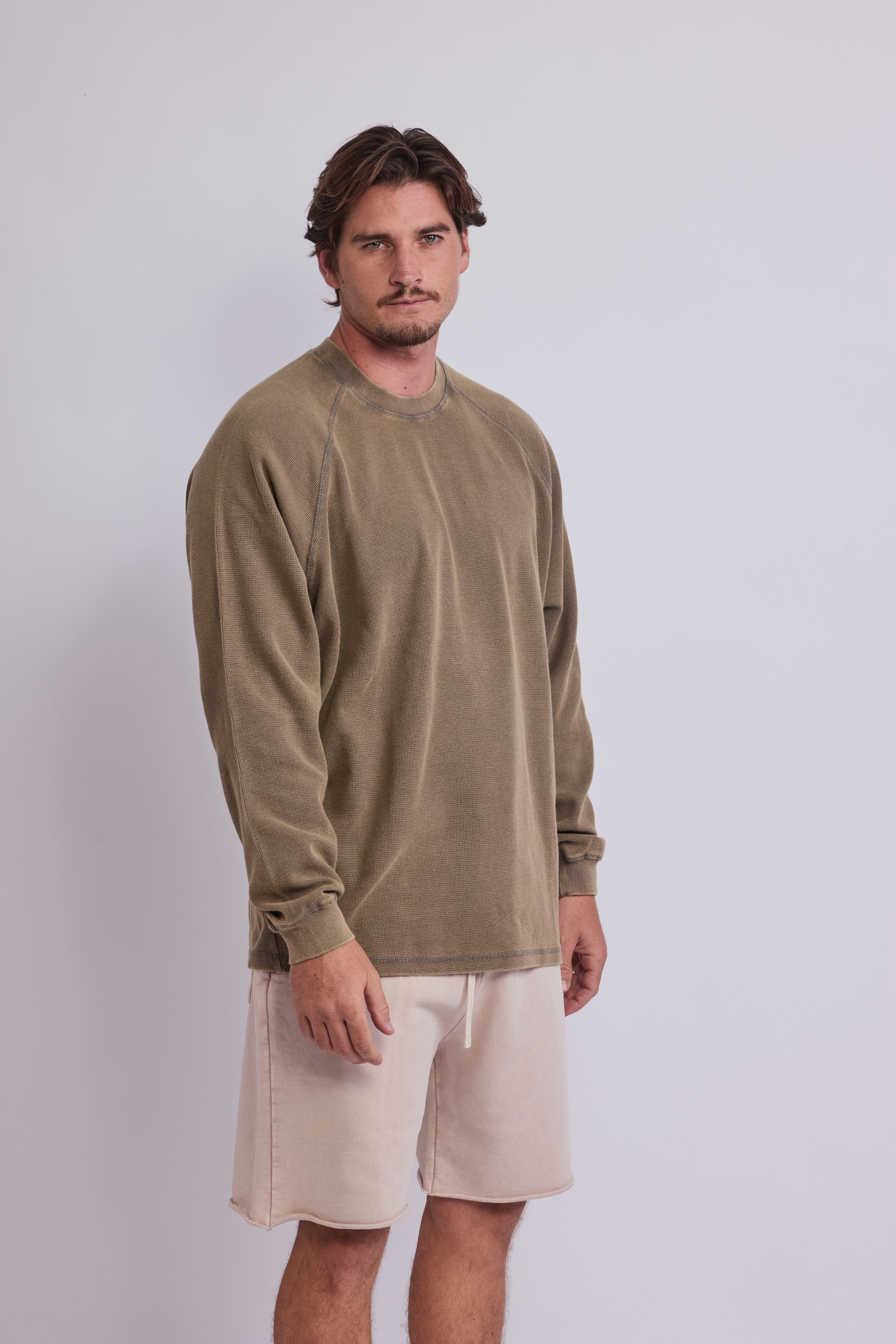 Waffle crew neck t-shirt long sleeve