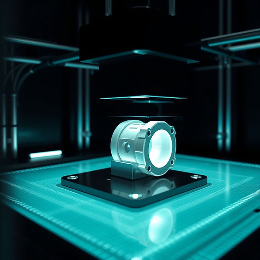 close up of 3Dprinter printing a industrial tube on industrial mechanical component, dark 