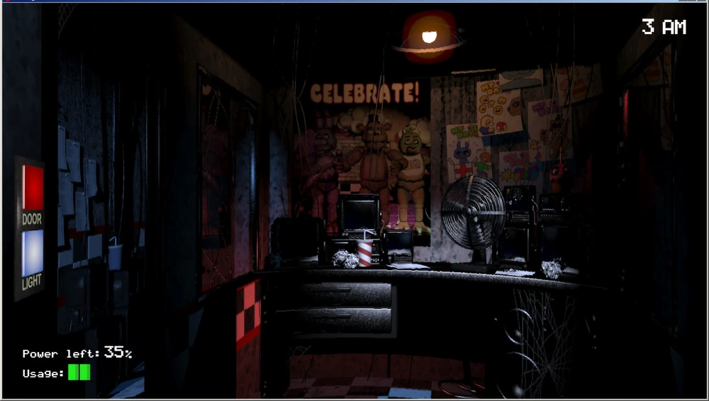 A screenshot of the FNaF office